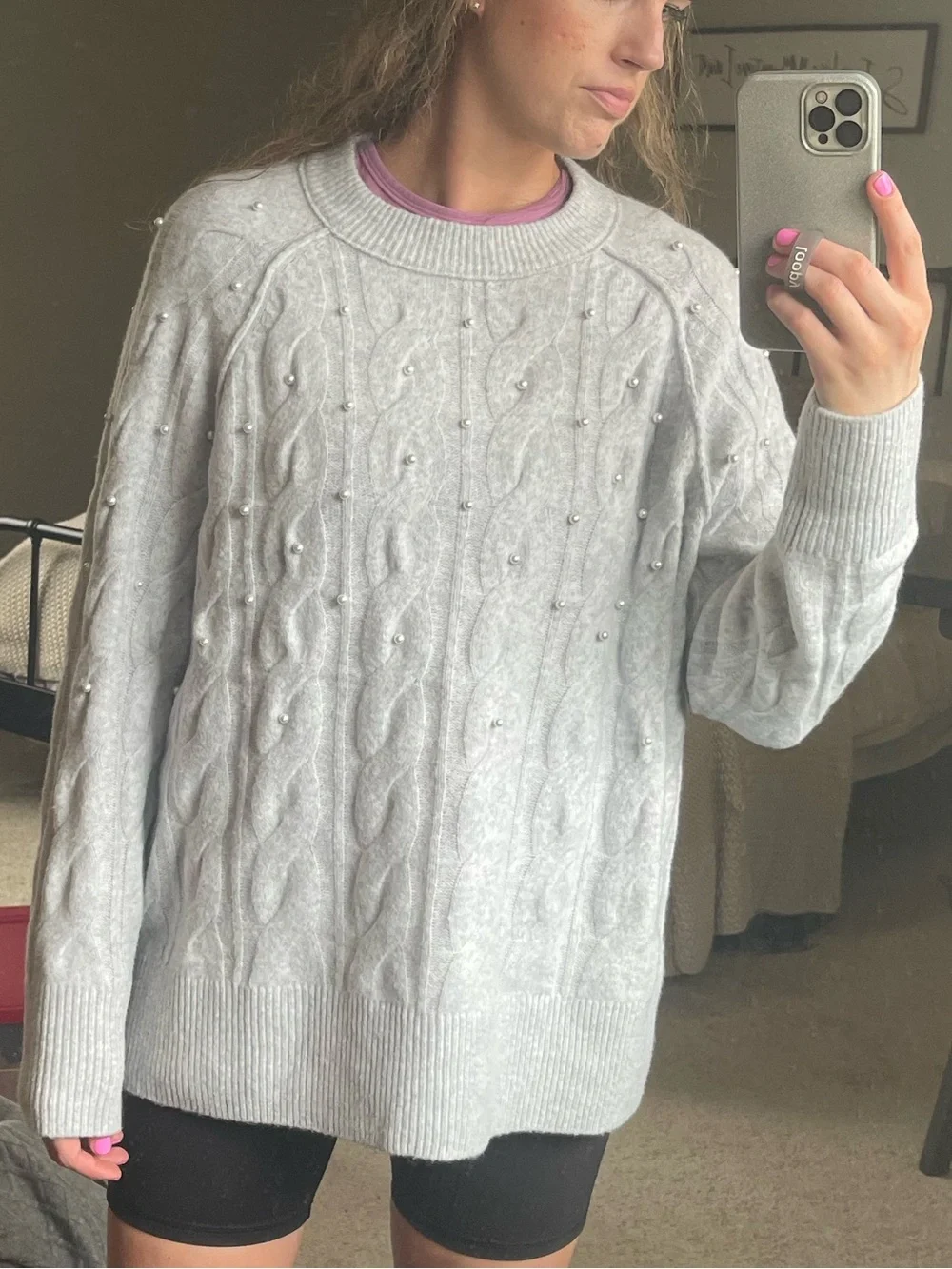 Aerie Cable Knit Pearl Detail Sweater